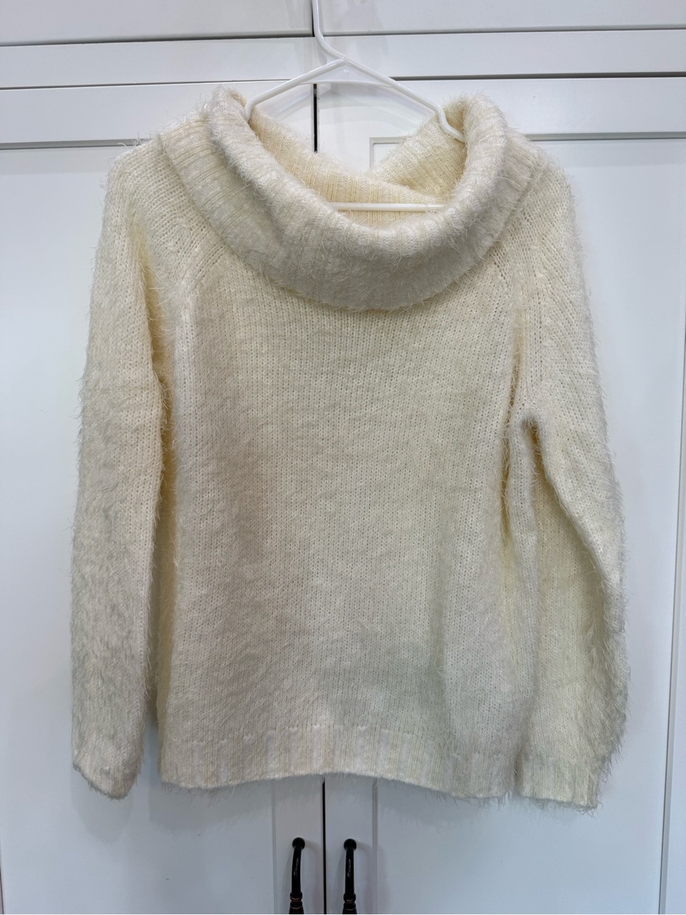 MARBLE Cream Fuzzy Cowl Neck Sweater